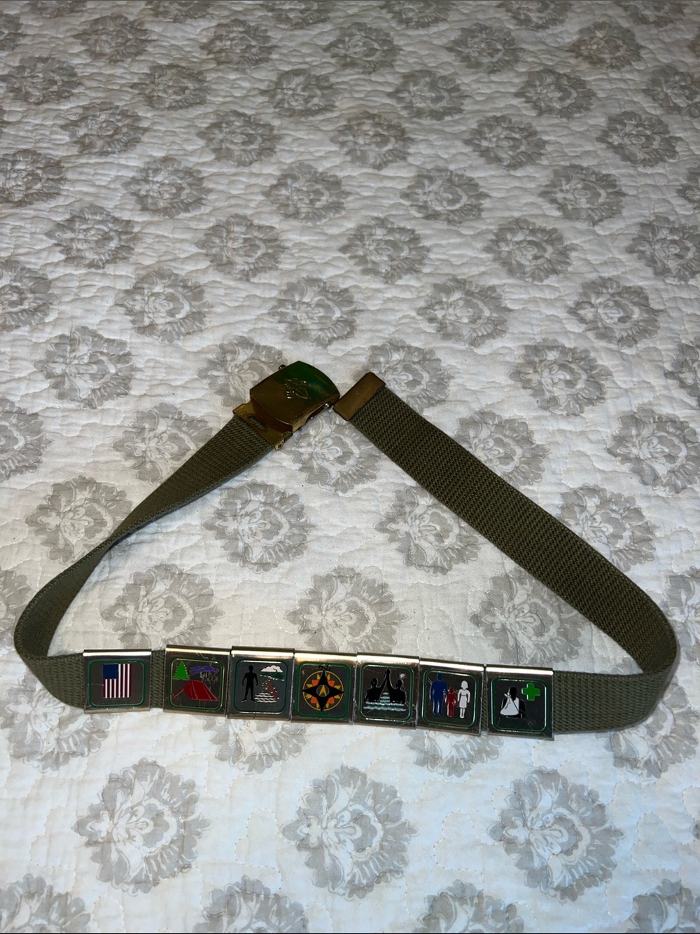 Vintage-Boy Scouts of America Olive Green Activity Slide Belt with Silver Charms